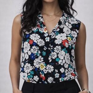 Jones New York Floral Sleeveless Blouse - Multicolor Office Work Business Casual